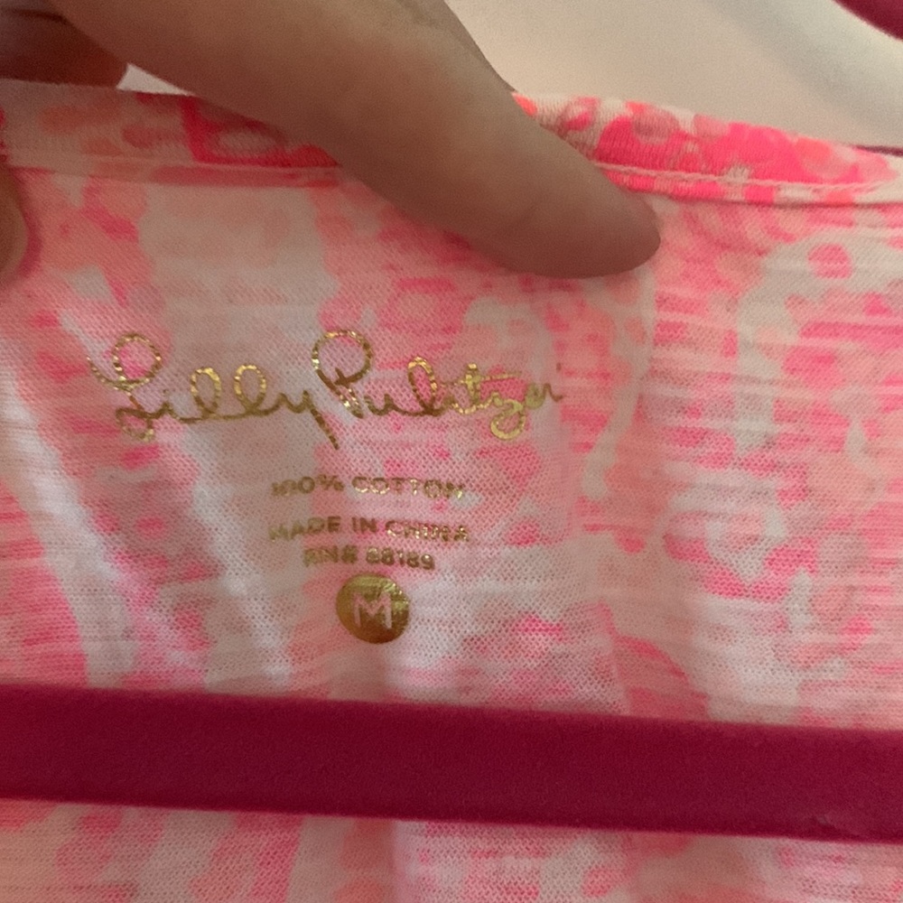 Lilly Pulitzer Shirt Womens Holly Pink Pout Tunic Blouse Embroidered sz M - Picture 3 of 4
